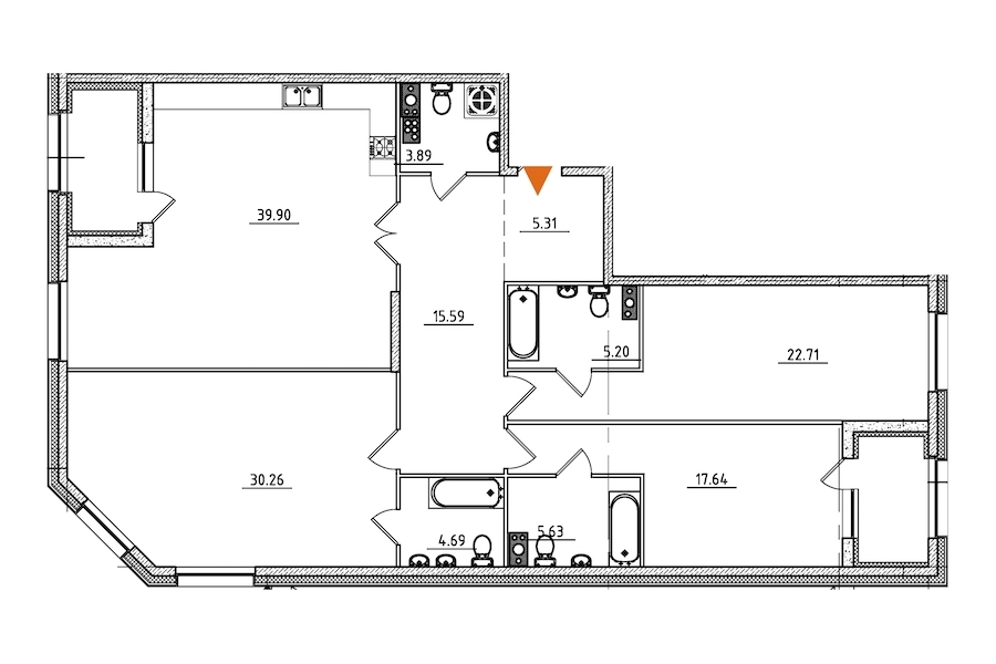 3-комнатная квартира 156.6 м², 6/9 эт., ЖК «Петровская Доминанта»